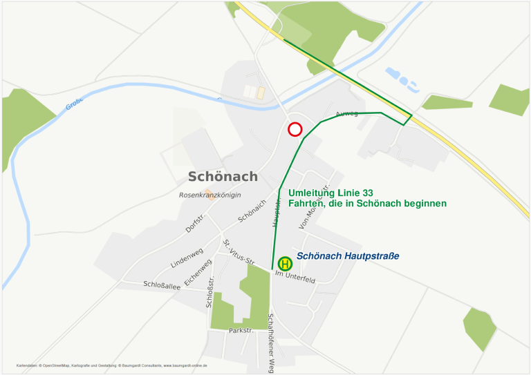 Karte Umleitung Schönach von 30.04. - 01.05.2026