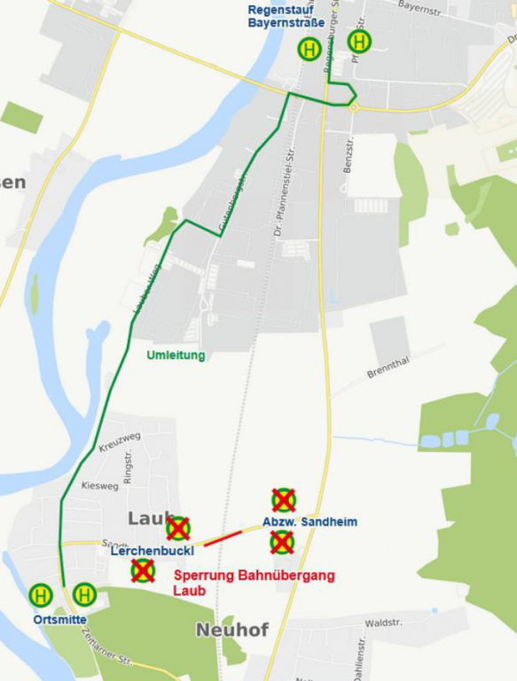Karte Sperrung Bahnübergang Laub