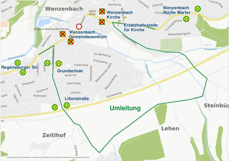 Karte Umleitung Wenzenbach Update Hst. Lilienstraße