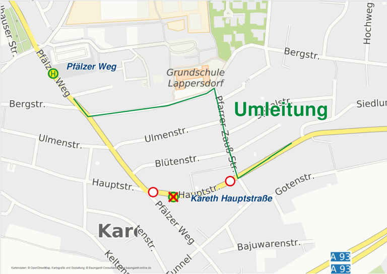 Karte Umleitung Kareth