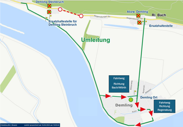 Karte_Sulzbch_Demling Sperrung ST 2125, Linien 5 und 5a (02.03. - Ende Juli 2026)