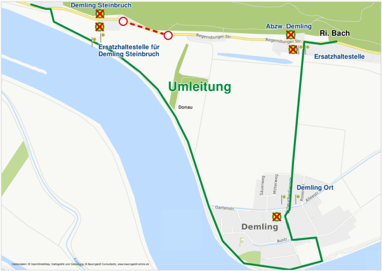 Karte_Sulzbach_Demling Sperrung ST 2125_Update, Linien 5 und 5a (02.03. - Ende Juli 2026)