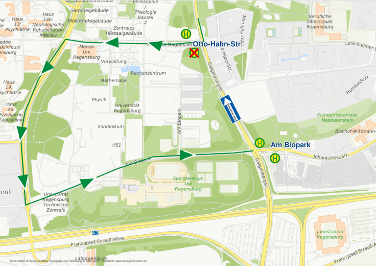 Karte_Regensburg, Galgenbergstraße Linien 20, 21, 21/24 und 38 (30.03. - 03.06.2026)