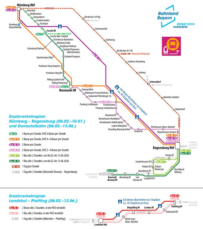 Grossansicht in neuem Fenster: Netzplan Generalsanierung Nürnberg - Regensburg