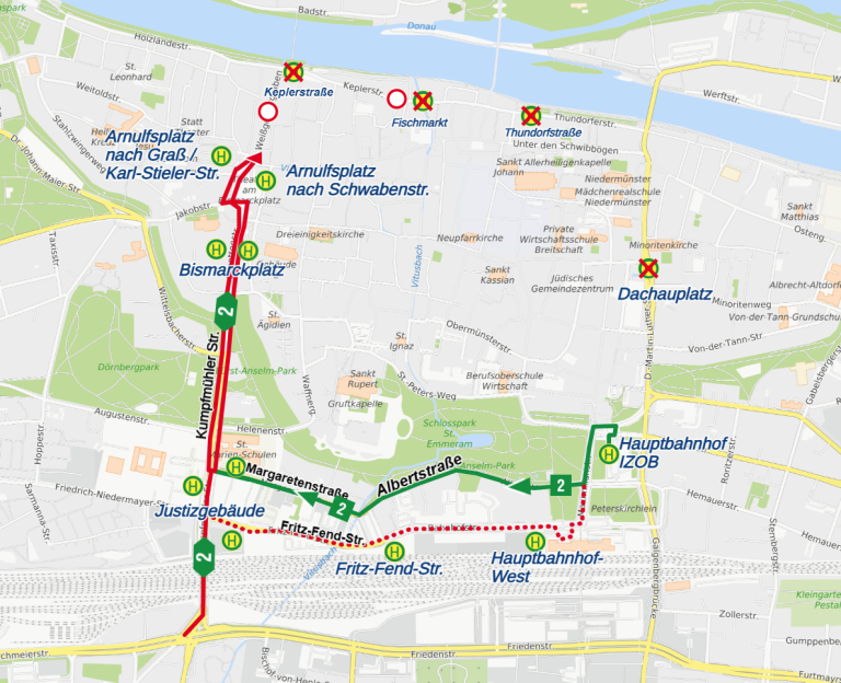 Karte Sperrung Keplerstraße ab 15.09.2026 Linie 2