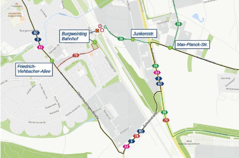 Karte Umleitung Sperrung BÜ Burgweiting ab 18.08.26
