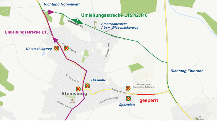 Karte Sperrung Pfalzgrafenstraße