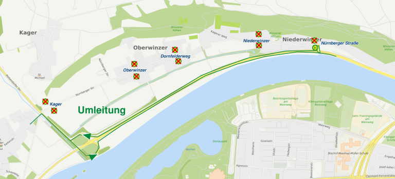 Karte Sperrung Nürnberger Straße