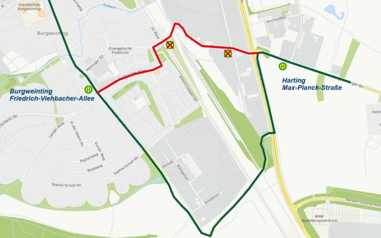 Karte Bahnübergang Hartinger Straße