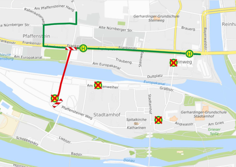 Karte Sperrung Oberpfalzbrücke 28.08. und 11.09.26