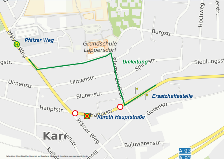 Karte Sperrung Hauptstraße Kareth 03.09. bis 04.09.26