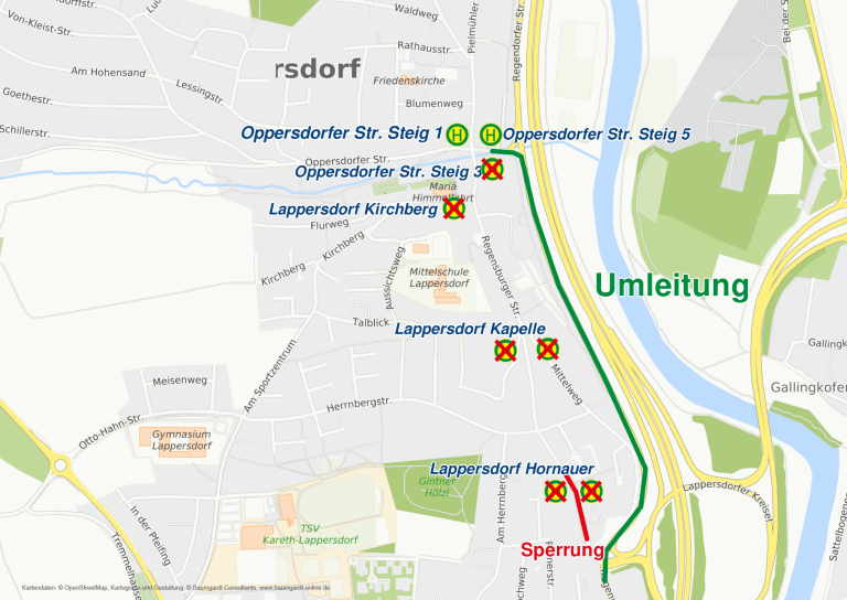 Karte Lappersdorf Umleitung 01.09.26