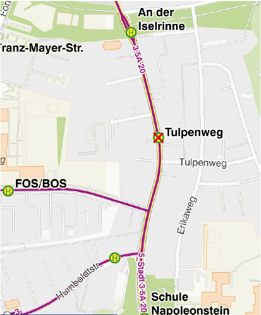 Karte Sperrung Hst Tulpenweg ab 23.09.2026