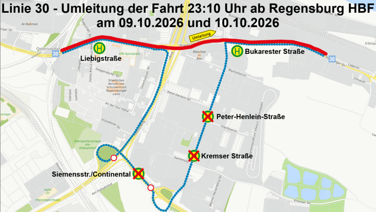 Karte Sperrung Max-Planck-Str. ab 09.10.2026, Linie 30