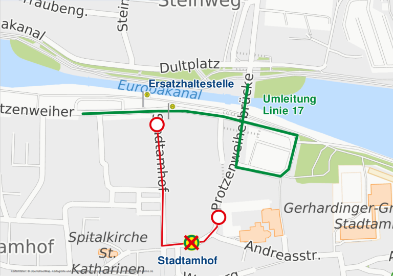 Grossansicht in neuem Fenster: Karte Umleitung Stadtamhof am 05.07.26