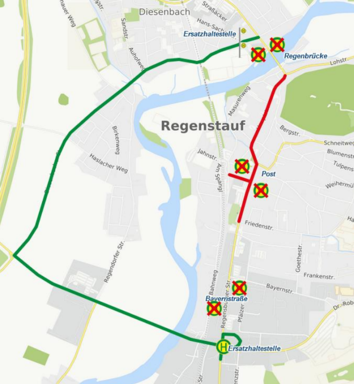 Karte Umleitung Regenstauf am 25.07.26