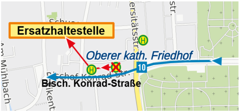 Karte Regensburg, Verlegung Hst. Oberer Kath. Friedhof