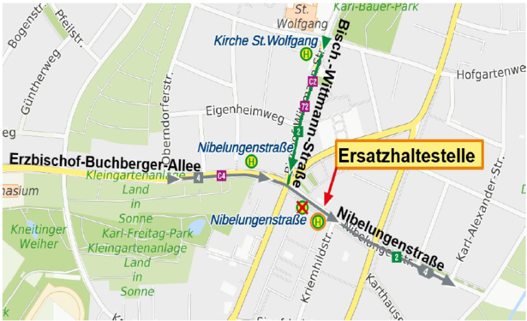 Karte Regensburg, Verlegung Hst. Nibelungenstraße