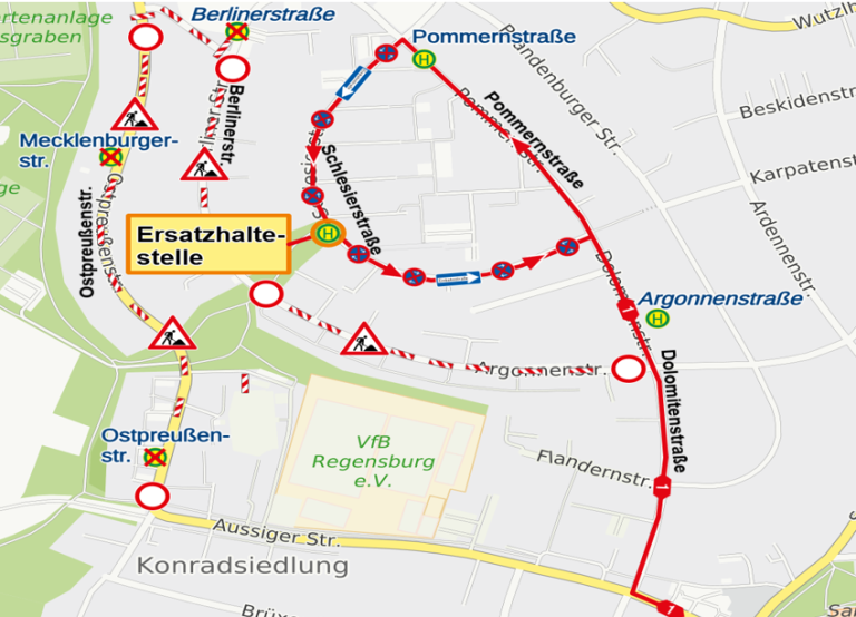 Karte Regensburg, Sperrung Mecklenburgerstraße/Ostpreußenstraße_2