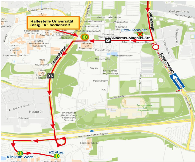 Karte Regensburg Galgenbergstraße Linie X6