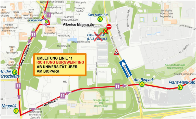 Karte Regensburg Galgenbergstraße Linie 11