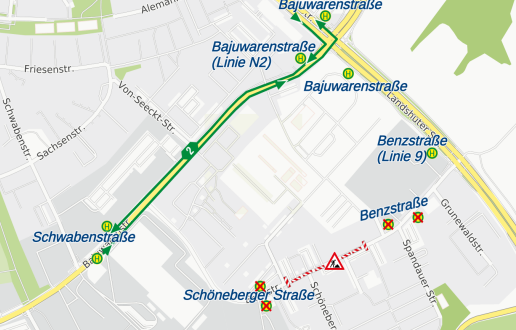 Karte Regensburg, Sperrung Benzstraße, Linien 2, 11