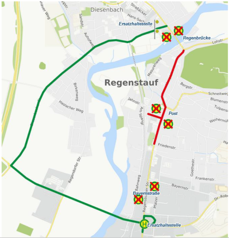 Karte Umleitung Regenstauf am 18.10.26