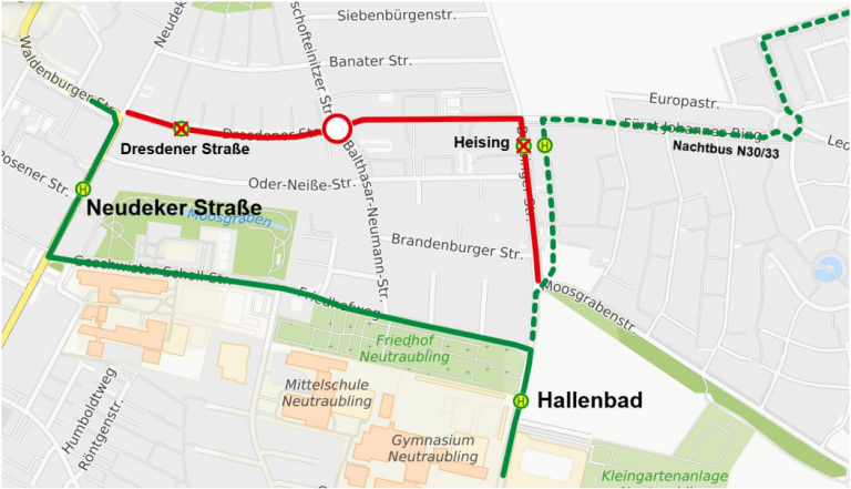 Linien 30, 31 und 38, Sperrung Kreuzung Neutraubling (02.11.2026 - 06.11.2026)