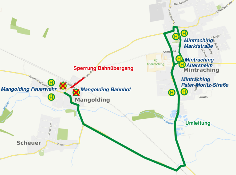 Karte Umleitung Mangolding ab 07.09.2026