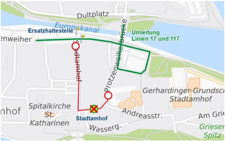 Karte Umleitung Stadtamhof Veranstaltung vom 18. bis 20.09.26